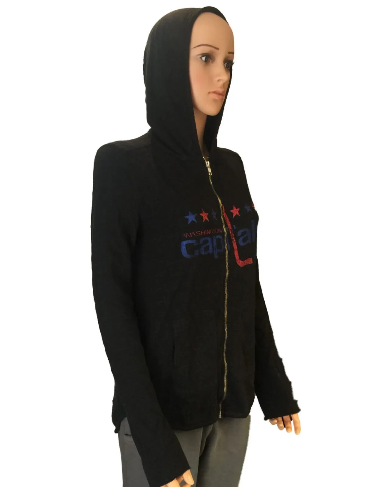 Washington Capitals Retro Brand Women Black Quad Blend Zip Up Hoodie Jacket