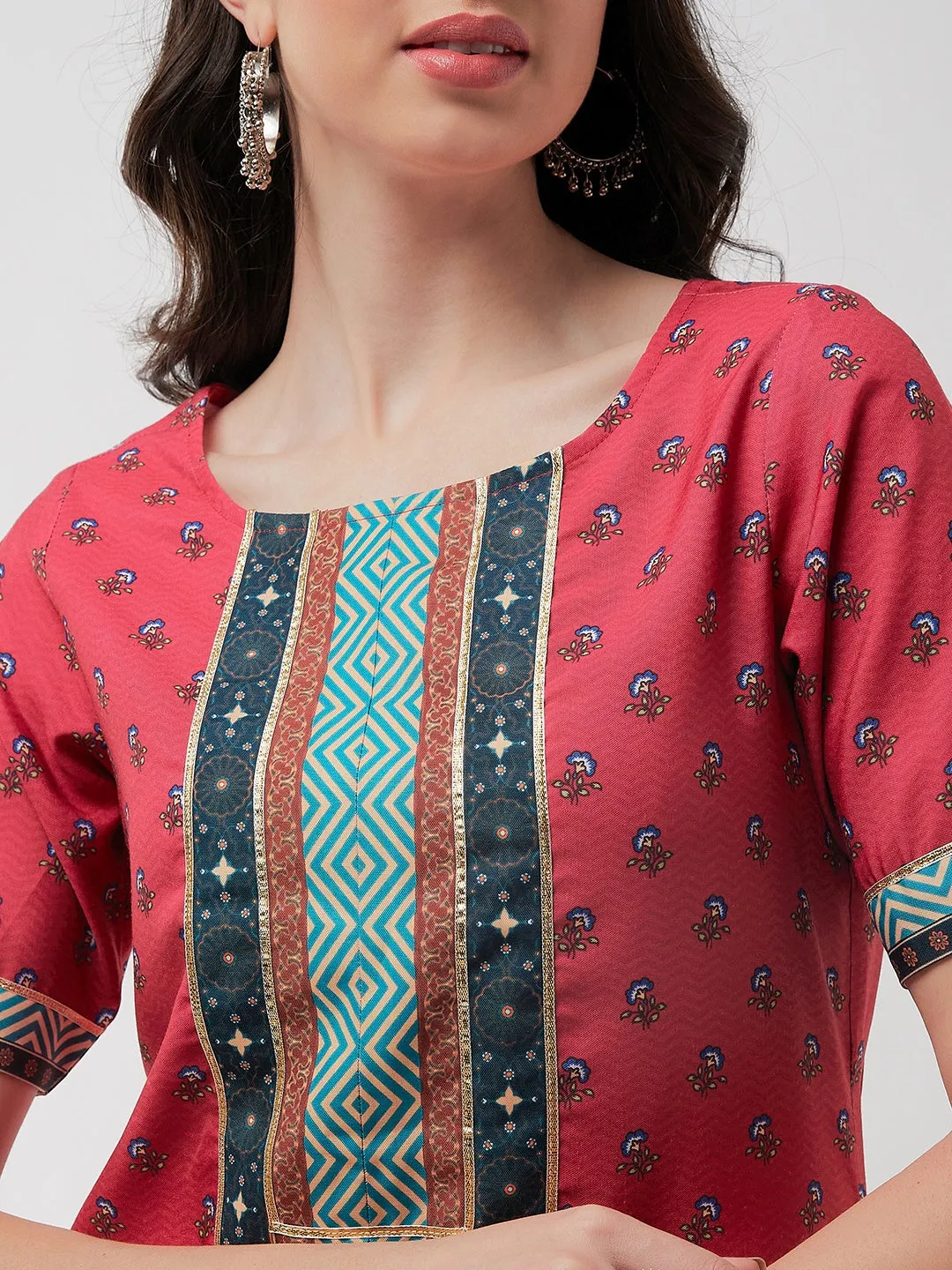 Wedding Inspired Digital Printed Yoke With Lace Kurta With Flared Palazzo Set