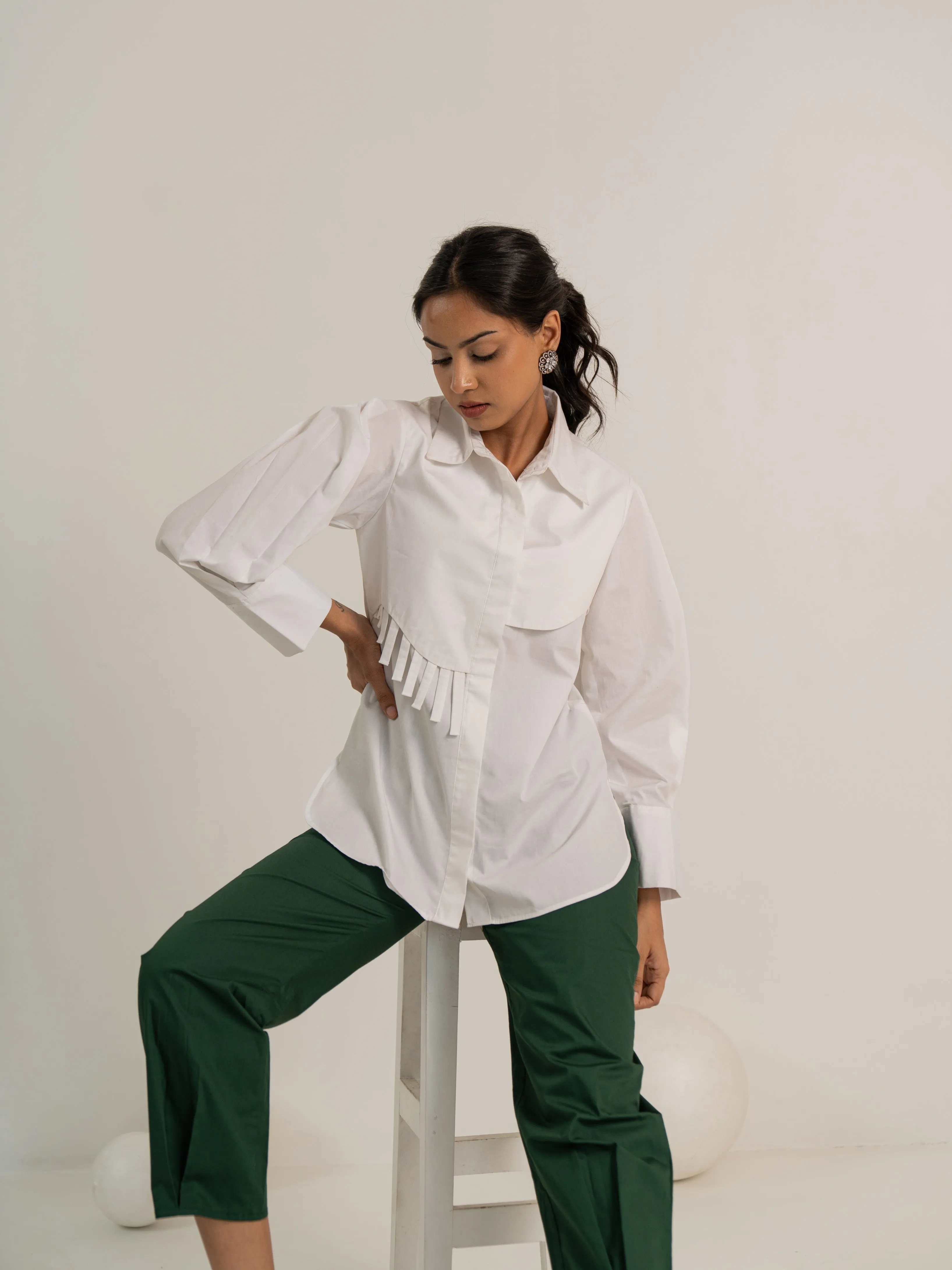 White Shirt and Green Pants