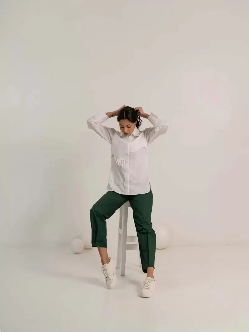 White Shirt and Green Pants