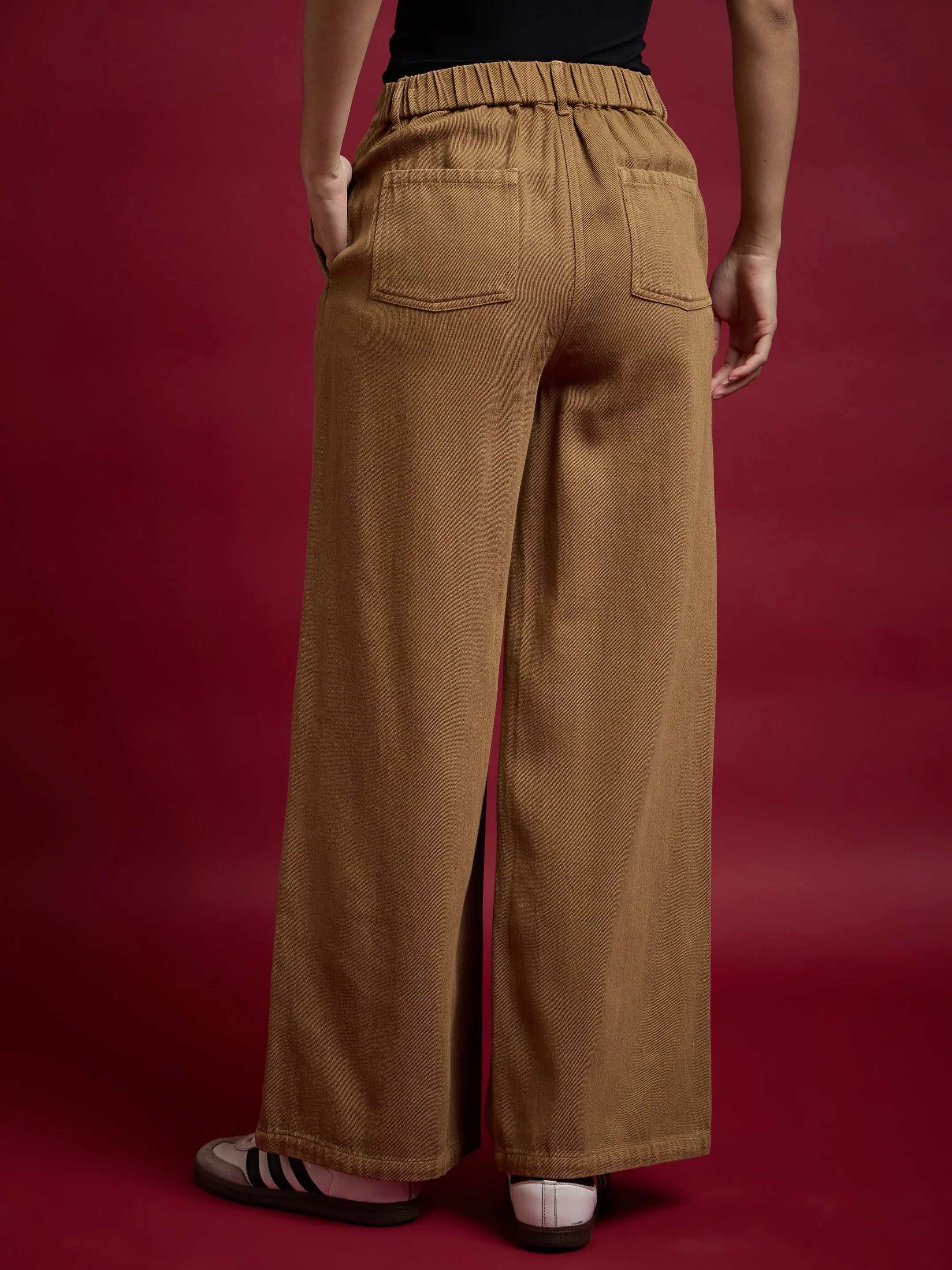 Women Dark Brown Denim Flared Pants