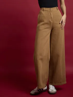 Women Dark Brown Denim Flared Pants