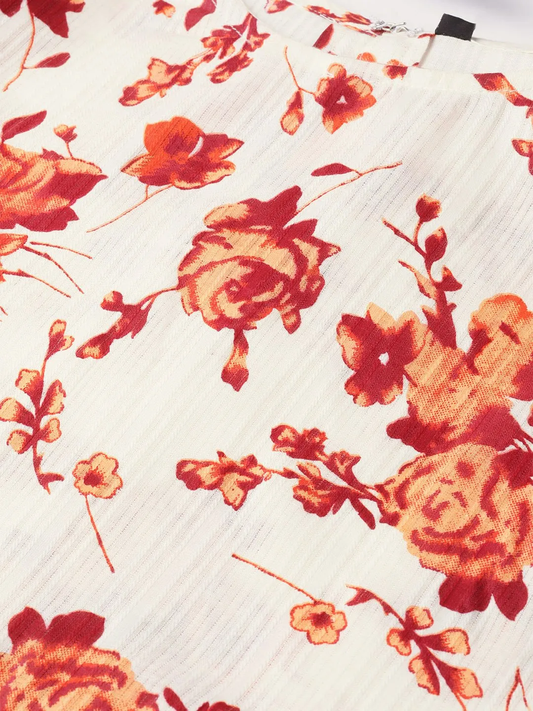 Women Off White & Orange Floral Printed Maxi Dress