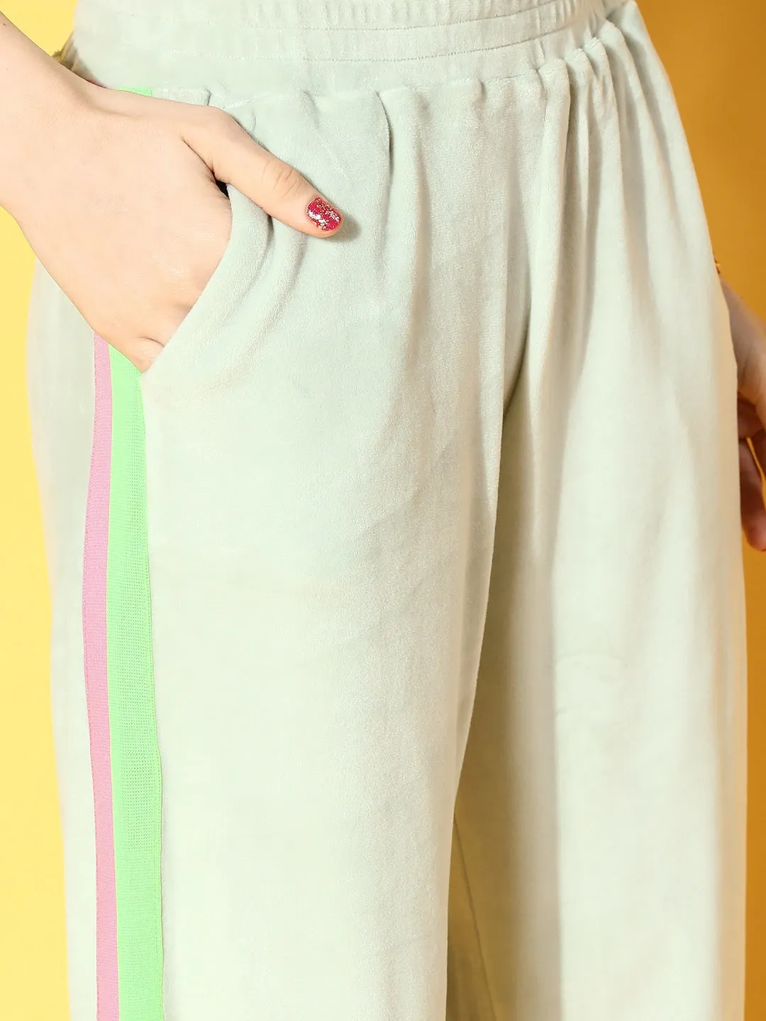 Women Sea Green Velour Track Pants