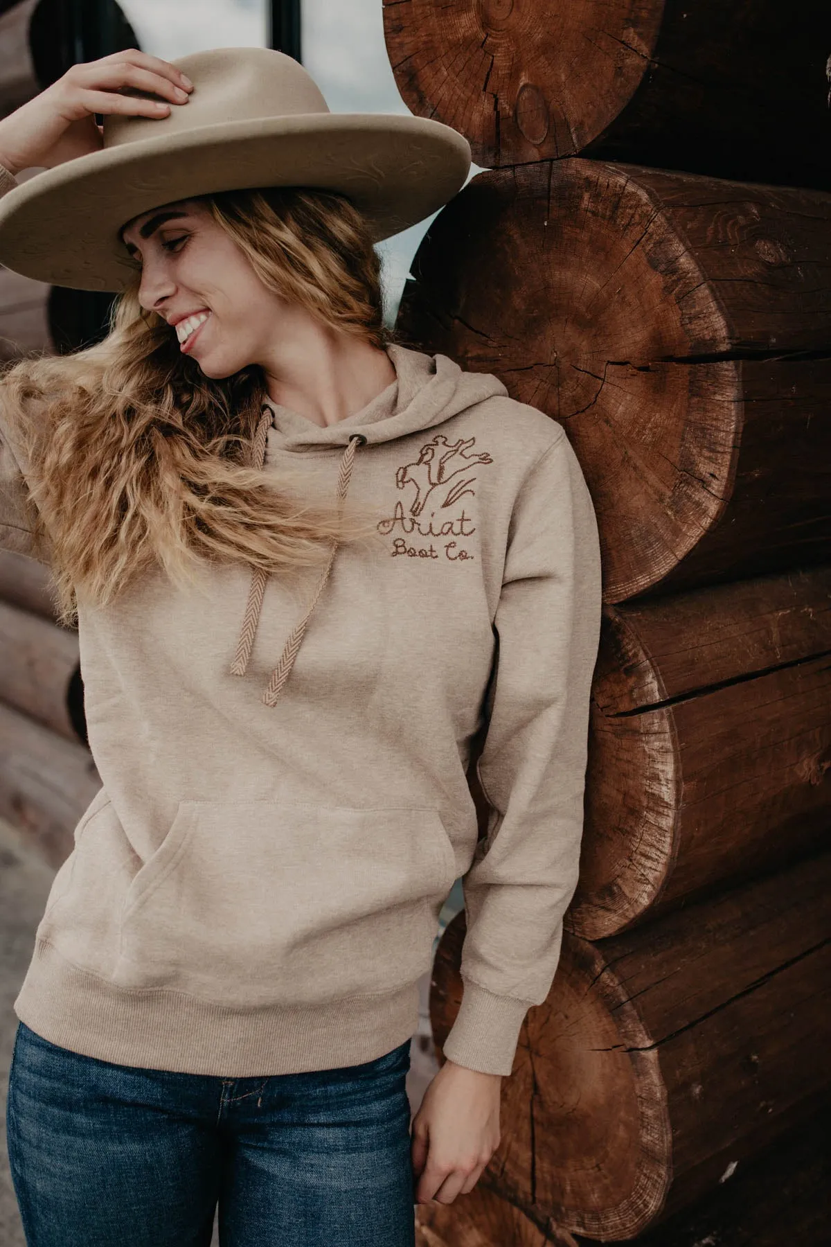 Womens Bronco Stitch Tan Heathered Hoodie (XS-XXL)