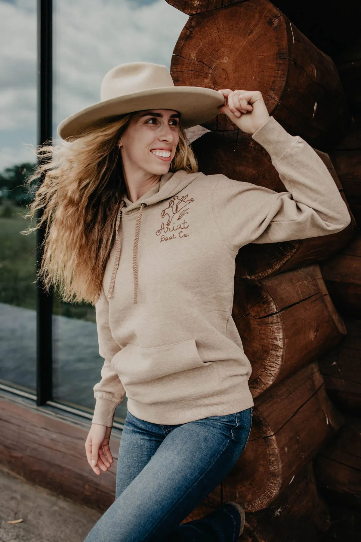 Womens Bronco Stitch Tan Heathered Hoodie (XS-XXL)