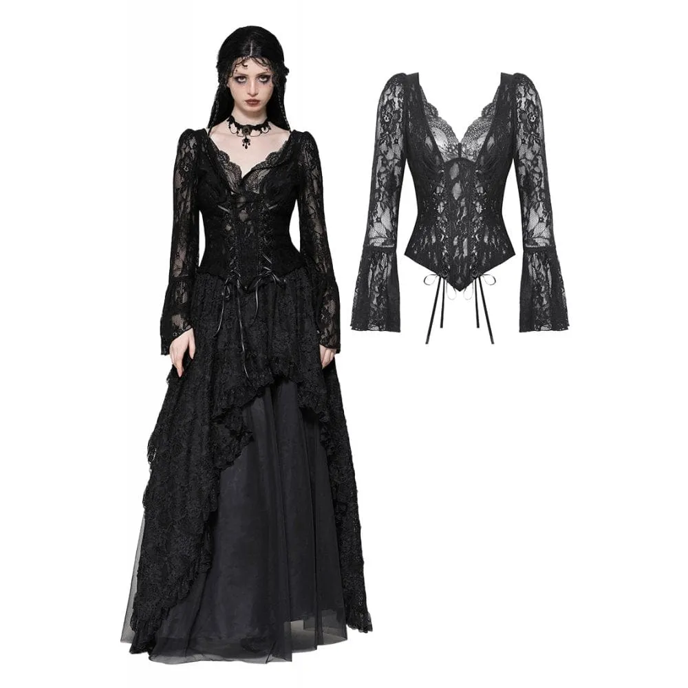 Women's Gothic Lace Lace-up Long Sleeved Shirt