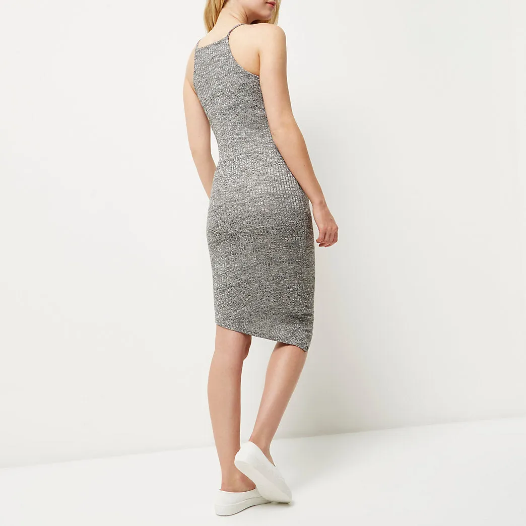 Women's Grey Bodycon Asymmetric Dress