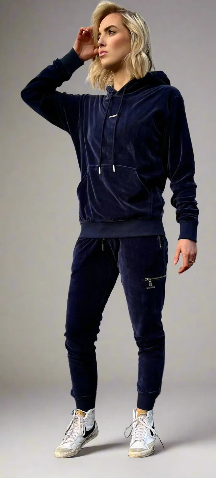 Women's Navy Velour Tracksuit Set