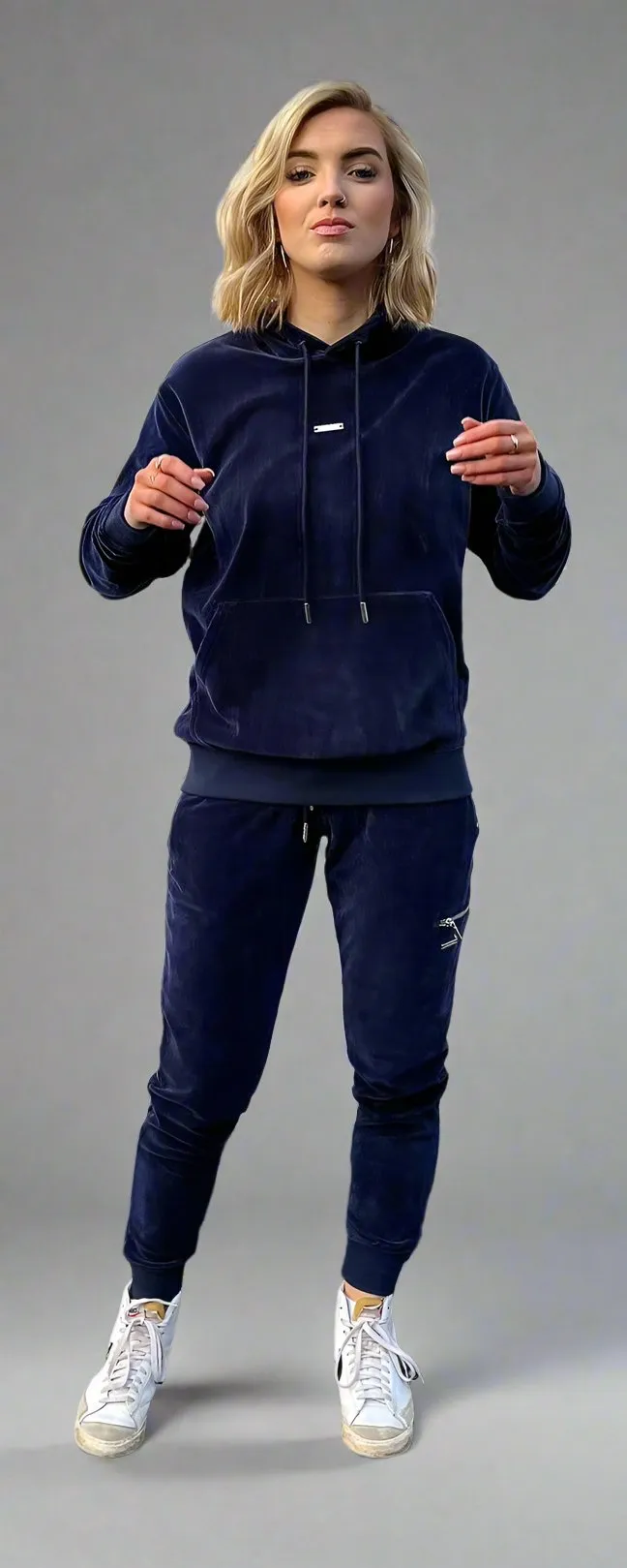 Women's Navy Velour Tracksuit Set