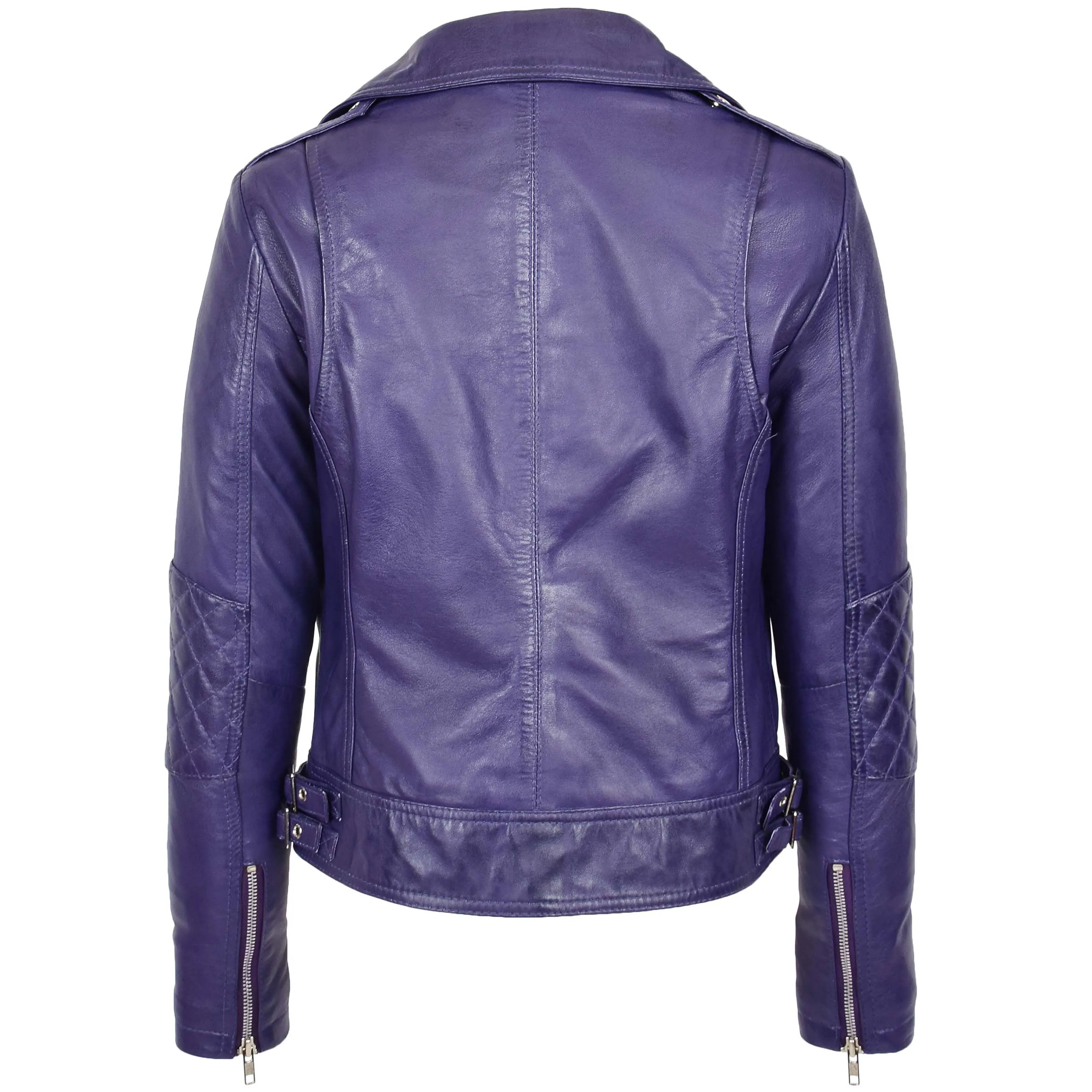 Womens Real Leather Biker Cross Zip Fashion Jacket Remi Purple