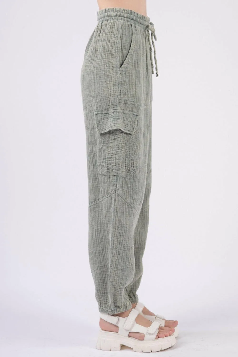 Woven Crinkle Gauze Drawstring Pants