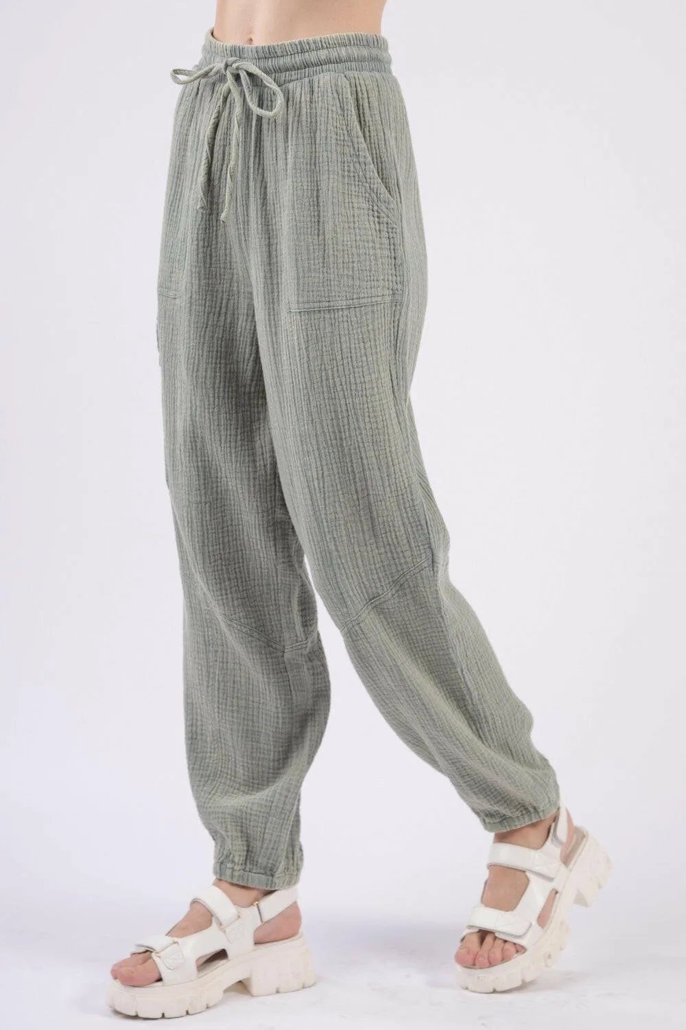 Woven Crinkle Gauze Drawstring Pants