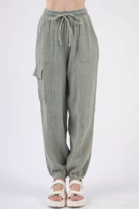 Woven Crinkle Gauze Drawstring Pants