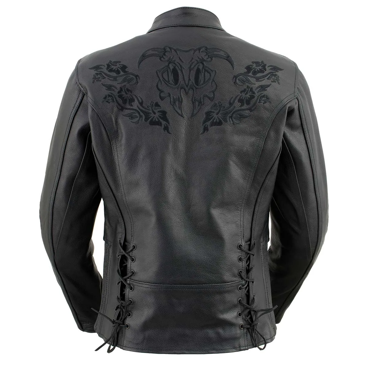 Xelement XS2030 Women's 'Gemma' Solid Black Leather Embroidered Jacket with X-Armor Protection