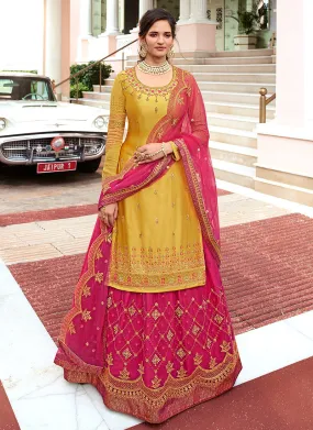 Yellow Embroidered Sharara Suit