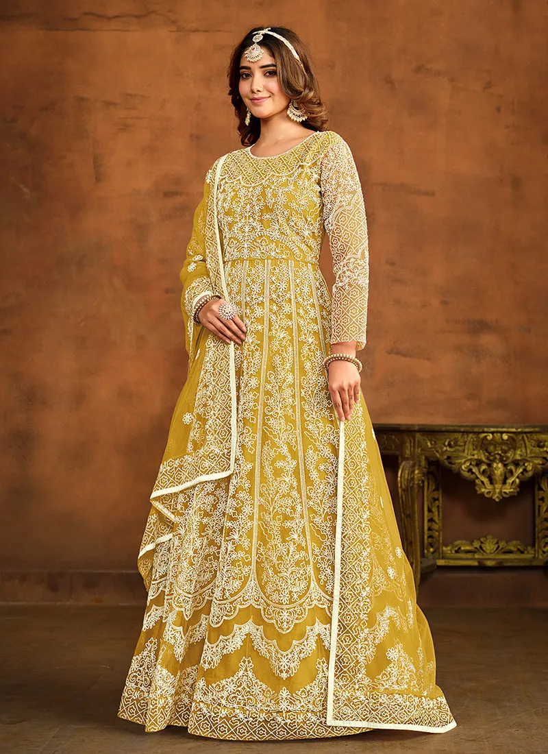 Yellow Embroidery Traditional Anarkali Gown