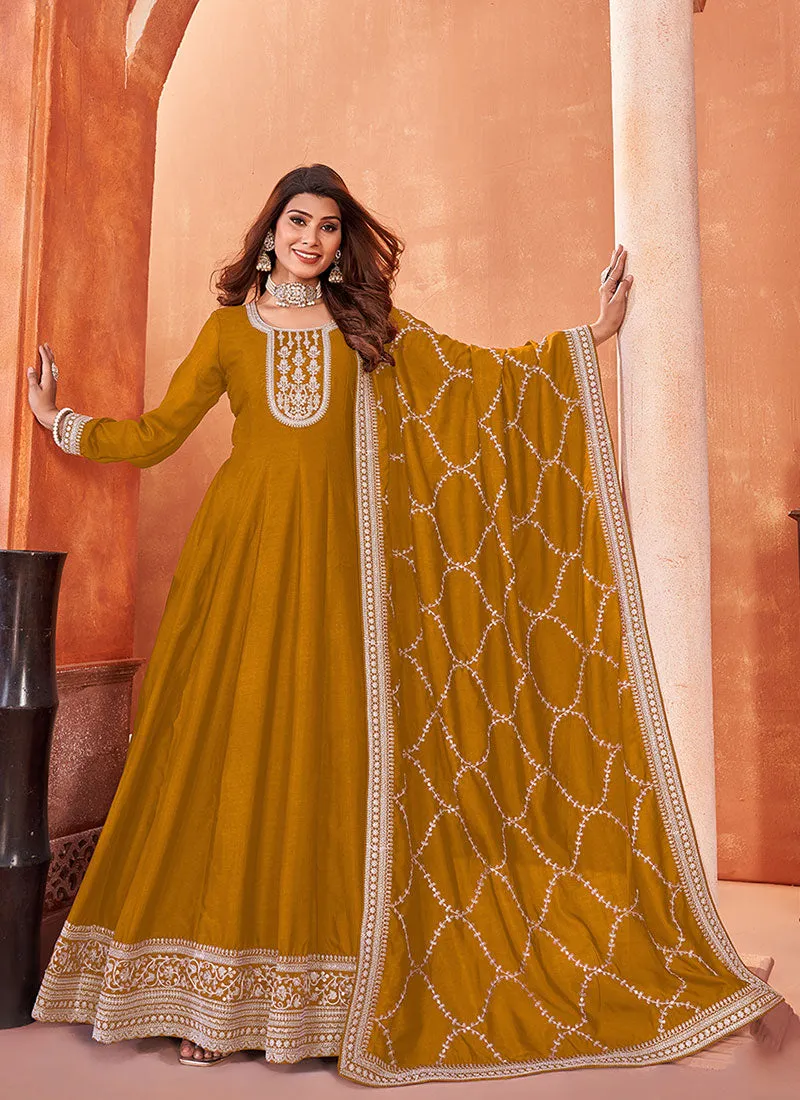 Yellow Embroidery Wedding Anarkali Suit