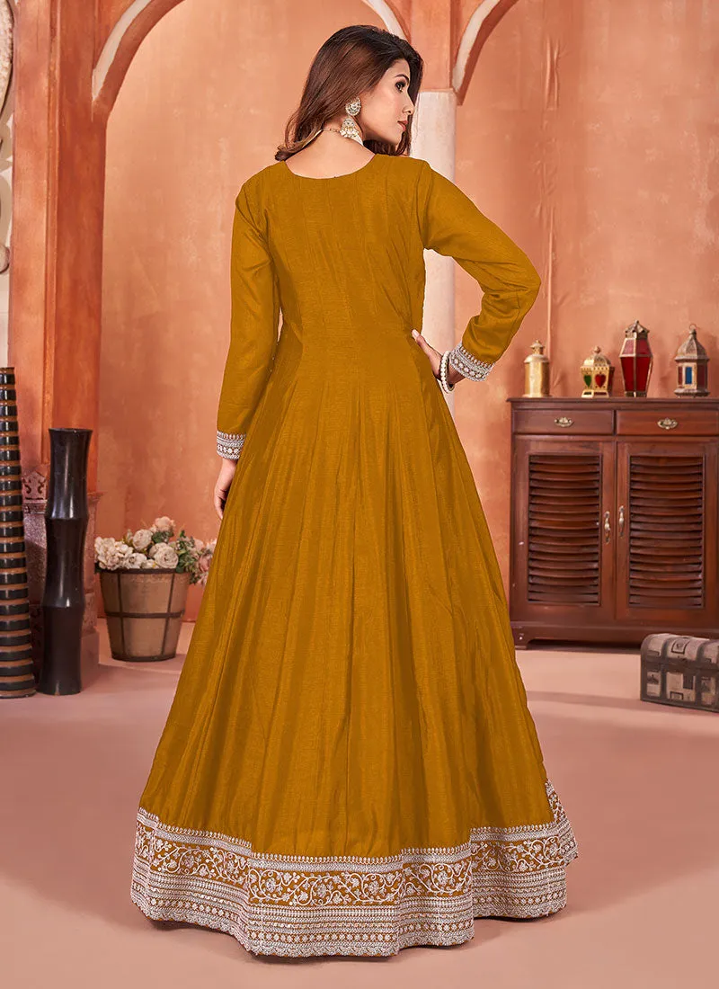 Yellow Embroidery Wedding Anarkali Suit