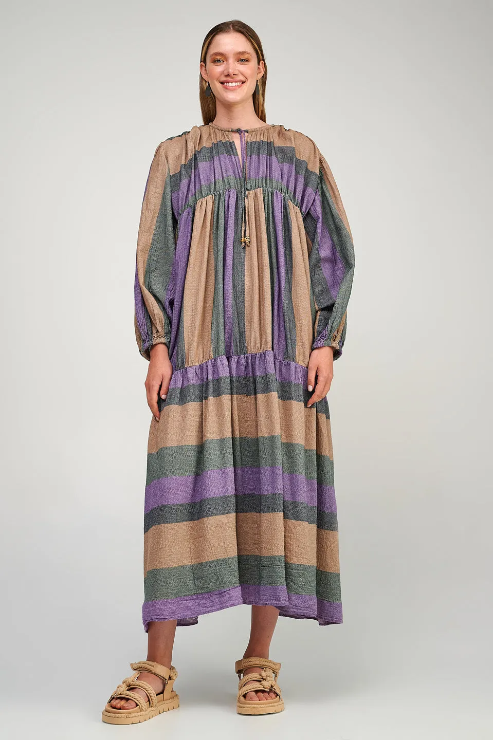 Zakar Maxi Dress in Purple/Black/Tan