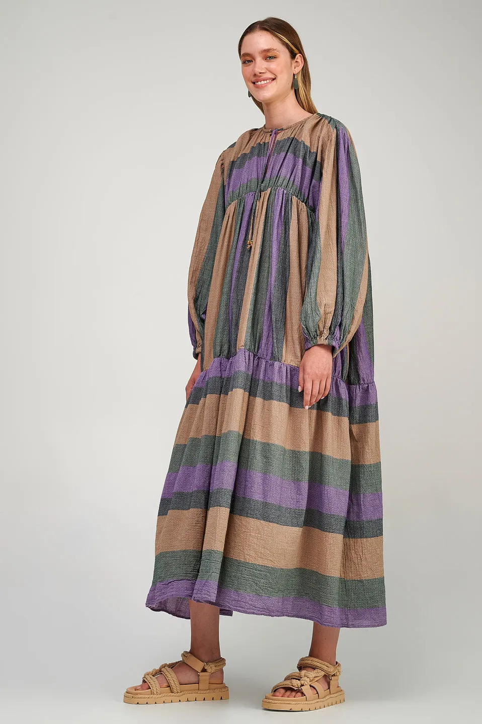 Zakar Maxi Dress in Purple/Black/Tan