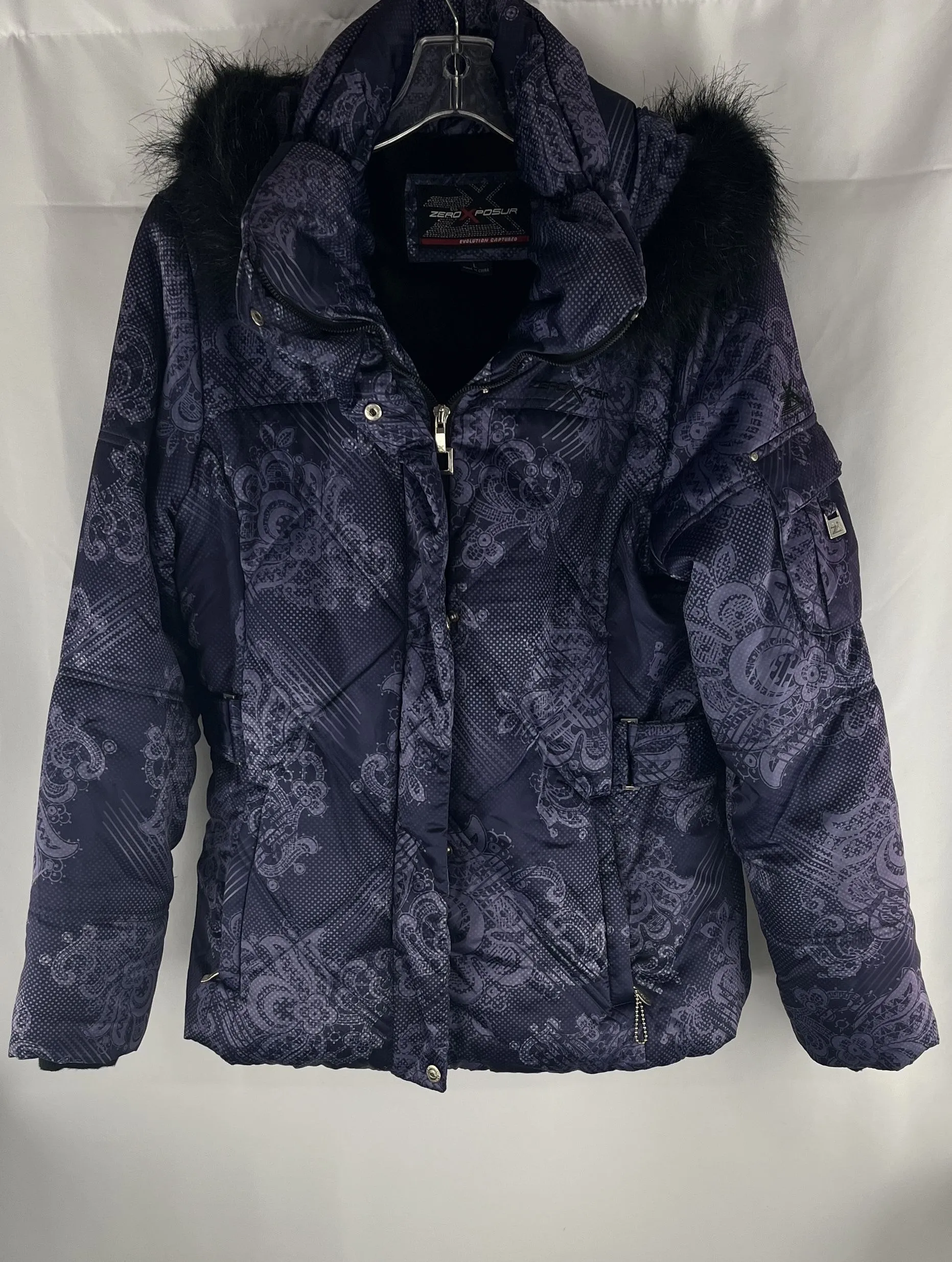 ZeroXPosur Women's Purple Paisley Quilted boarding Jacket W/Hood Size L