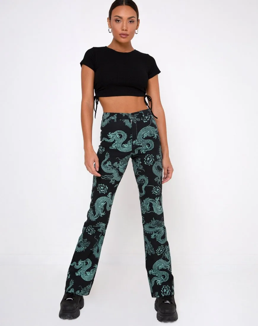 Zoven Trouser in Dragon Flower Black and Mint